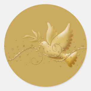 Sticker Rond Gold Christmas colombe paix élégant chic