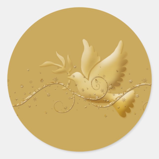 Sticker Rond Gold Christmas colombe paix élégant chic (Devant)