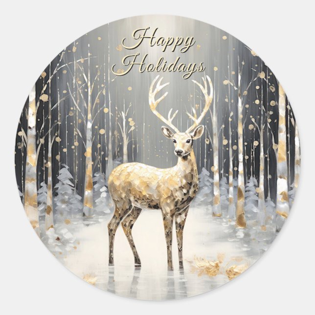 Sticker Rond Gold Christmas Reindeer Holiday Classic Round (Devant)