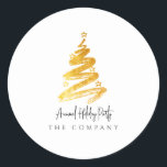 Sticker Rond Gold Christmas Tree Fête<br><div class="desc">Stickers Gold Christmas Tree Fête de Noël. Si vous êtes l'hôte d'une fête de vacances, ce design est parfait pour tous les types d'événements saisonniers. Conçu avec un arrière - plan blanc qui peut être customisé à la couleur de votre choix et un faux arbre de Noël doré, cet autocollant...</div>