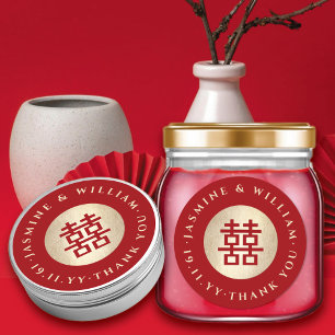 Sticker Rond Gold Circle Double Bonheur Chic Mariage chinois