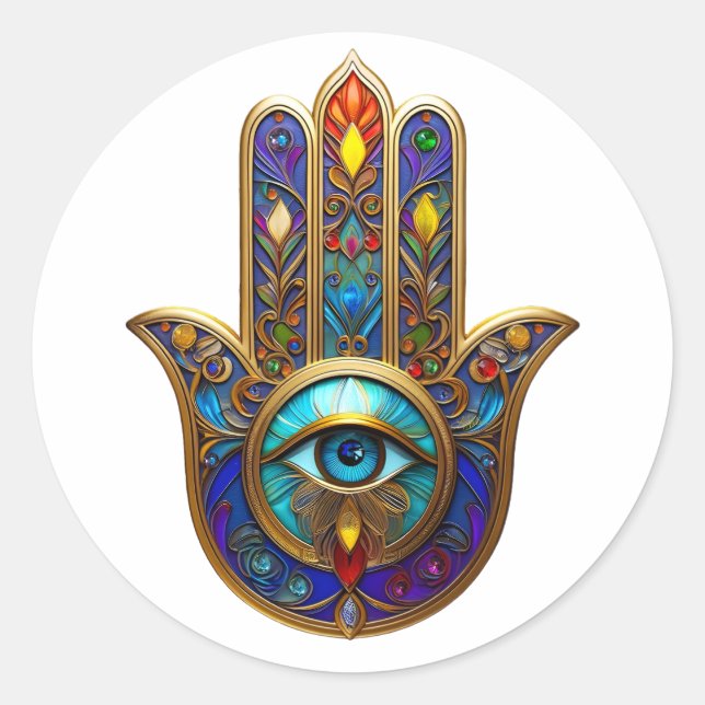 Sticker Rond Gold Colorful Hamsa Turquoise Sapphire Third Eye  (Devant)
