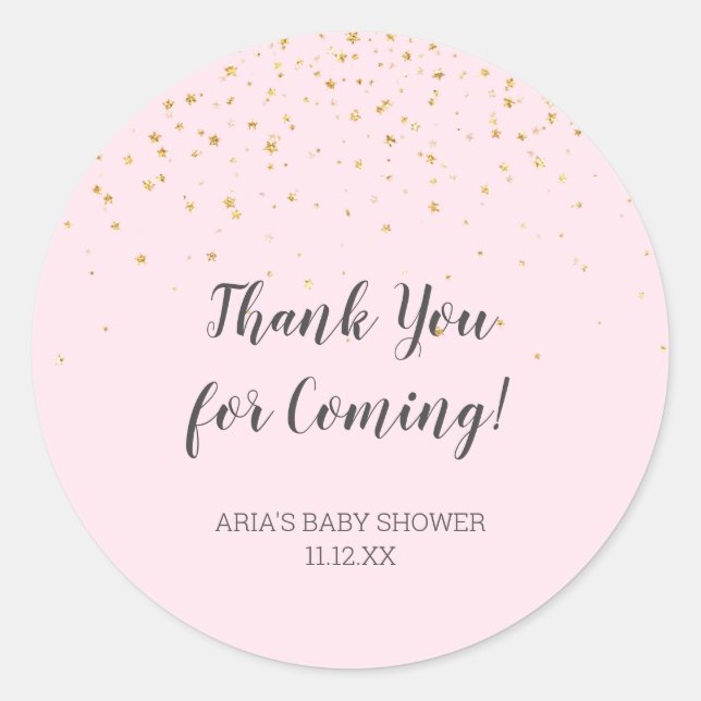 Sticker Rond Gold Confetti Baby shower rose Favoriser (Devant)