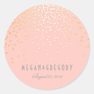 Sticker Rond Gold Confetti Blush Mariage rose