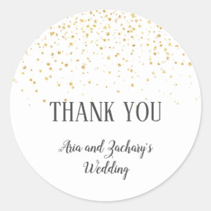 Sticker Rond Gold Confetti Calligraphie Mariage Merci Favoriser