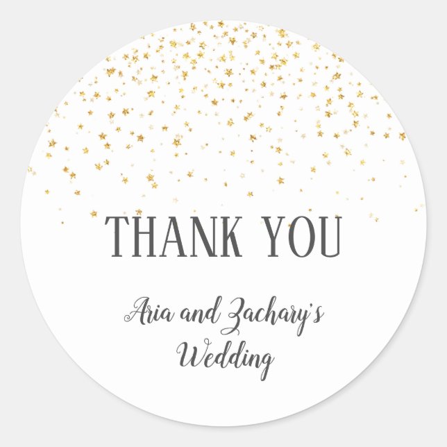 Sticker Rond Gold Confetti Calligraphie Mariage Merci Favoriser (Devant)