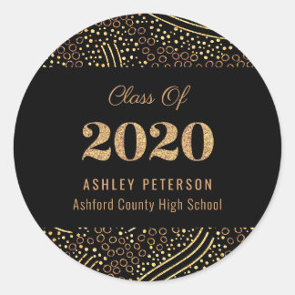 Sticker Rond Gold Confetti Classe de 2020 Black Graduation Part