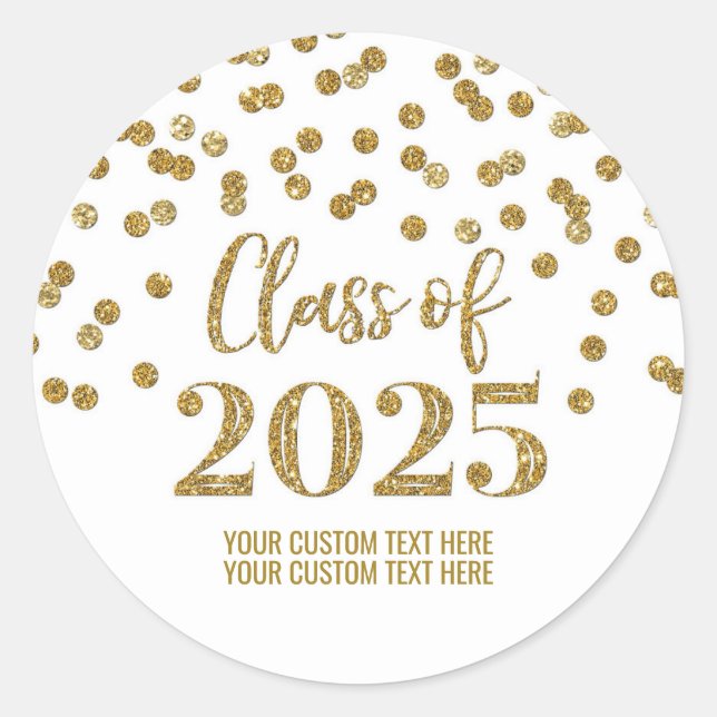 Sticker Rond Gold Confetti Graduation 2025 (Devant)
