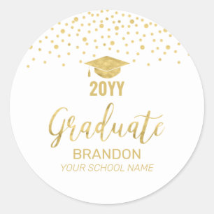 Sticker Rond Gold Confetti Graduation Party Favoriser Classic