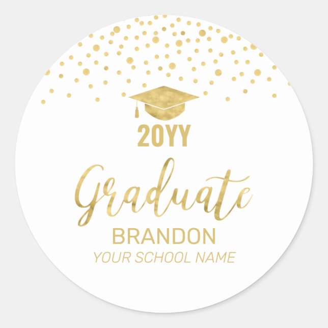 Sticker Rond Gold Confetti Graduation Party Favoriser Classic (Devant)