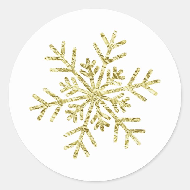 Sticker Rond Gold Crinkle Winter Wonderland Snowflake élégant (Devant)