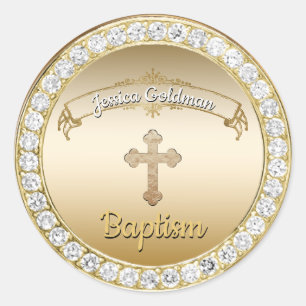 Sticker Rond Gold Cross Diamonds Baptême Christening
