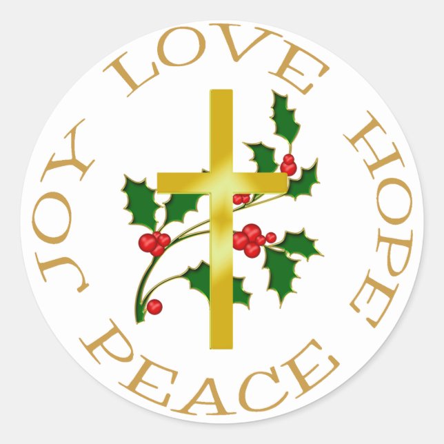 Sticker Rond Gold Cross Holly Christmas Hope (Devant)