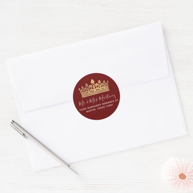 Sticker Rond Gold Crown Bourgogne Adresse de retour Enveloppe P (Enveloppe)