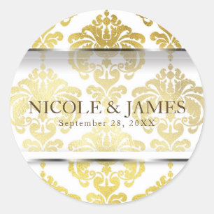 Sticker Rond Gold Damask Vintage Glam Mariage Événement Favoris