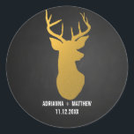Sticker Rond Gold Deer / Antler Chalkboard Mariage<br><div class="desc">Gold Deer / Antler Chalkboard Mariage</div>