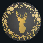 Sticker Rond Gold Deer / Antler Chalkboard Wreath<br><div class="desc">Gold Deer / Antler Chalkboard Wreath</div>