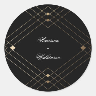 Sticker Rond Gold Diamond noir Géométrique Mariage Gatsby