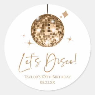 Sticker Rond Gold Disco Ball Let's Disco Anniversaire