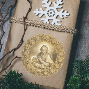 Sticker Rond Gold Elegant Christian Noël Nativité Scène