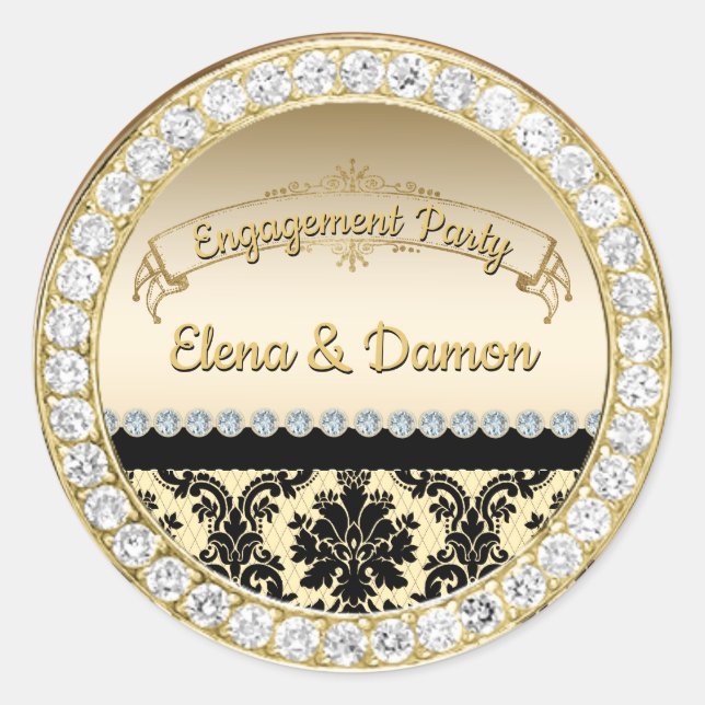 Sticker Rond Gold Elegant Damask & Diamonds (Devant)