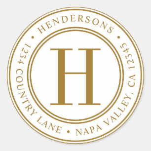 Sticker Rond Gold Elegant Monogramme Adresse de retour