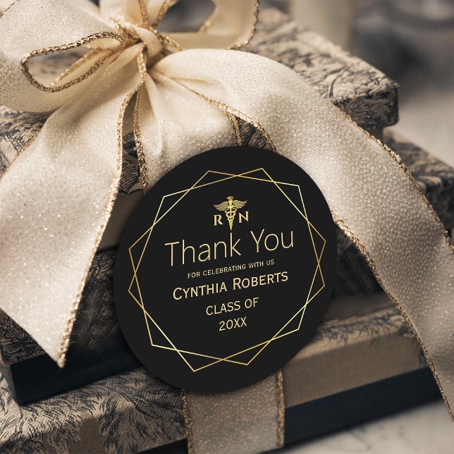 Sticker Rond Gold Elegant Ornate Romantique Médicale Graduation (The Finishing Touch: Adding Elegance to Your Medical Graduation with Gold Thank You Stickers#nursing)