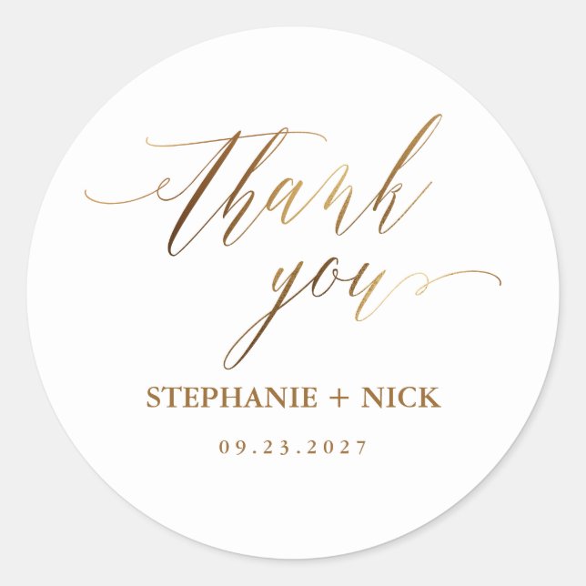 Sticker Rond Gold Elegant Script Invitation Classic Round (Devant)
