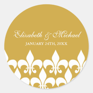 Sticker Rond Gold et Blanc Fleur de Lis Mariage Faveur Étiquett