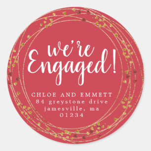 Sticker Rond Gold et Red Star Engagement Party Adresse de retou