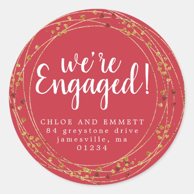 Sticker Rond Gold et Red Star Engagement Party Adresse de retou (Devant)