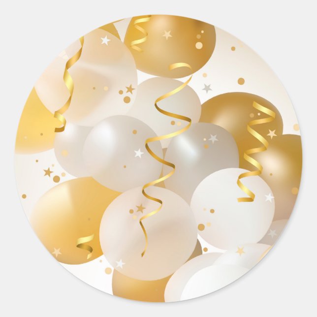 Sticker Rond Gold et White Balloons Party (Devant)