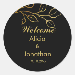 Sticker Rond Gold Eucalyptus Mariage Business Custom