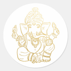 Sticker Rond Gold Festive Ganesh   Dieu indien Ganpatio