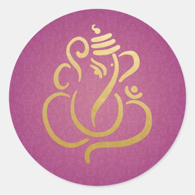 Sticker Rond Gold Festive Ganesh | Indian God Damask Purple (Devant)