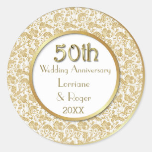 Sticker Rond Gold Floral Elegance 50e anniversaire Mariage