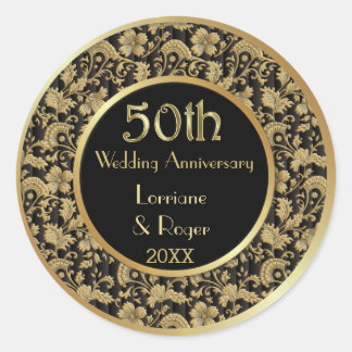 Sticker Rond Gold Floral Elegance 50e anniversaire Mariage