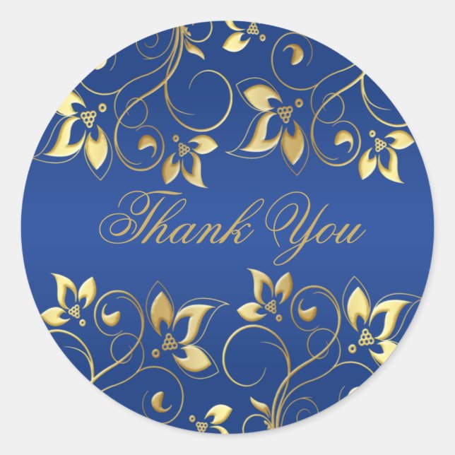 Sticker rond Gold Floral et Royal Blue 1,5 pouces (Devant)