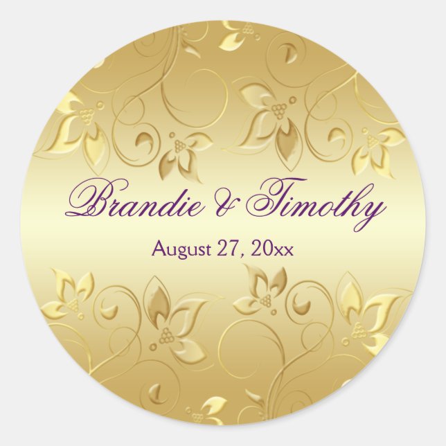 Sticker rond Gold Floral et Violet de 1,5 po (Devant)