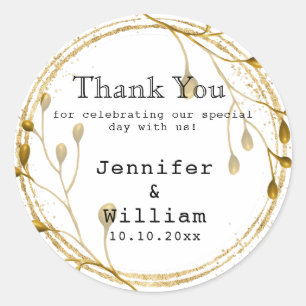 Sticker Rond Gold Floral Eucalyptus Merci Mariage
