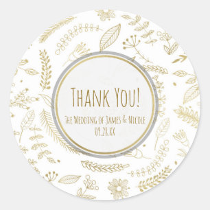 Sticker Rond Gold Floral Feuille Rustique Elégant Mariage Faveu