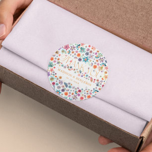 Sticker Rond Gold Floral Fleur sauvage Merci mariage Faveur