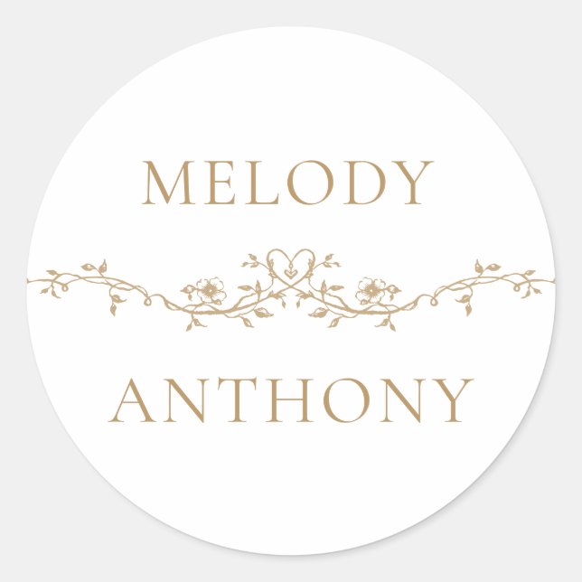 Sticker Rond Gold Floral Frontière Mariage élégant (Devant)