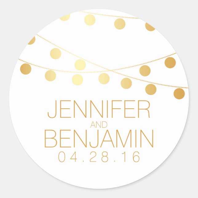 Sticker Rond Gold Foil Chaîne de lumière Mariage (Devant)