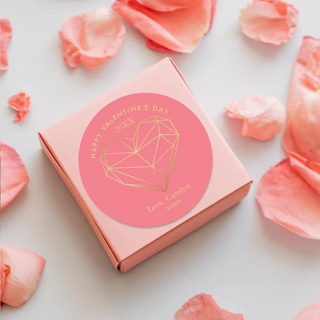 Sticker Rond Gold Foil Coeur géométrique Saint-Valentin (Créateur téléchargé)
