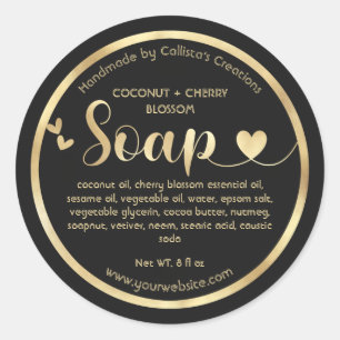 Sticker Rond Gold Foil Coeurs noirs Bordure Soap artisanal