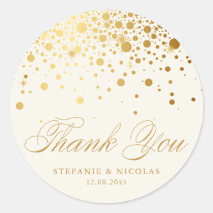Sticker Rond Gold Foil Confetti Ivoire Mariage Merci