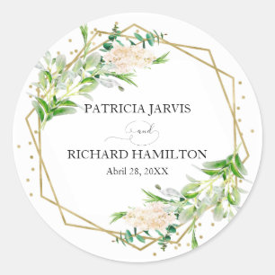 Sticker Rond Gold Foil Géométrique Verdure Mariage élégant