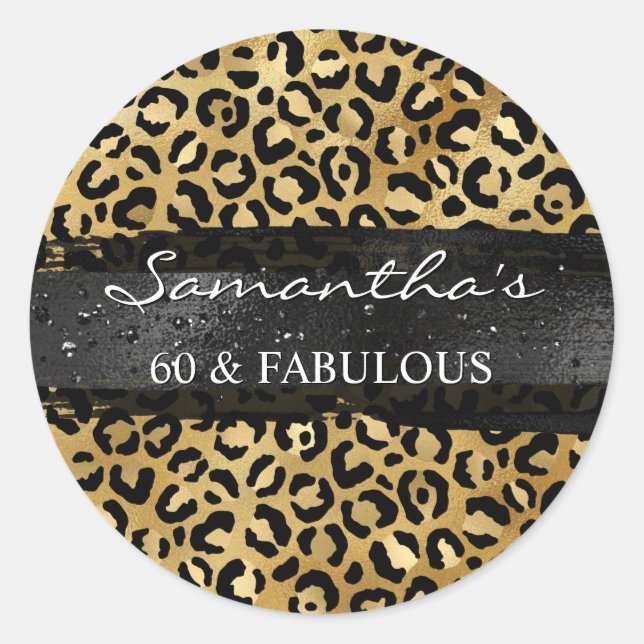 Sticker Rond Gold Foil Leopard Black Brush Stroke 60 & Fabuleux (Devant)