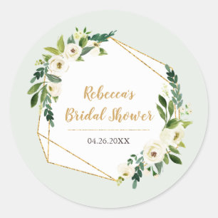 Sticker Rond Gold Foil Look Cadre géométrique et Fleurs Party